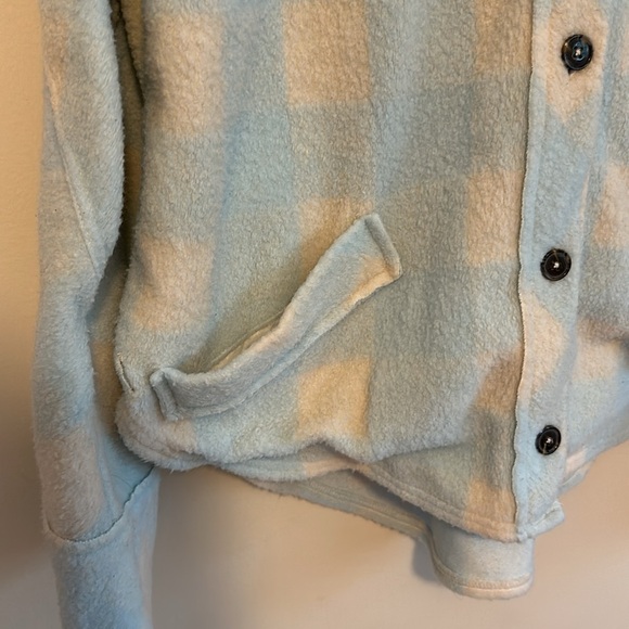 Free People Into the Wild Jacket Plaid Print Blue Cloud Sz M - Picture 3 of 5